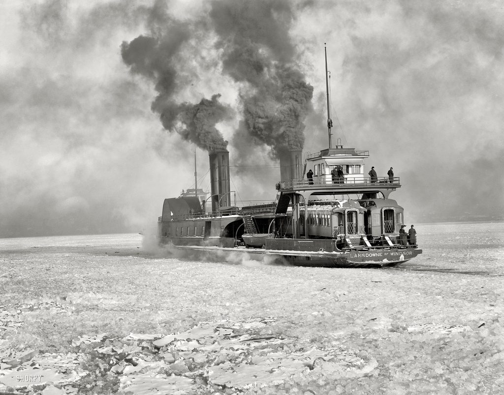 Grand Trunk Car Ferry Crossing the Detroit River in Winter