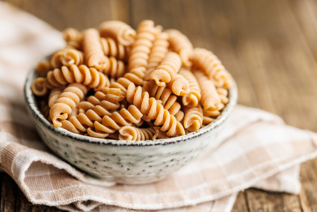 Uncooked whole grain pasta.