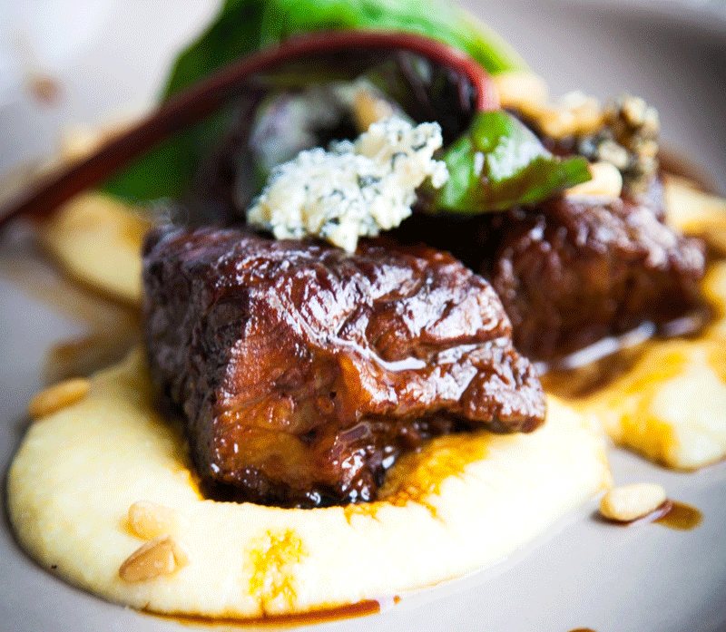 Slow braised Canadian corn fed beef with creamy polenta