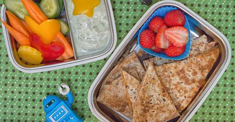 Whole grain pizzadillas and tofu ranch dipping saunce