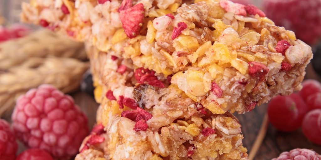 close up view of oat and berry granola bars