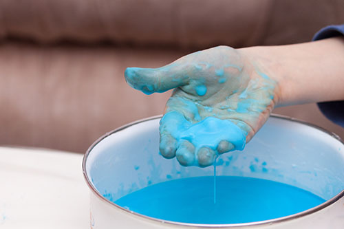 Blue Oobleck substance made of corn starch and water