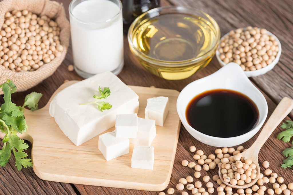 soybeans end products like tofu, soy oil, soy sauce, soy milk