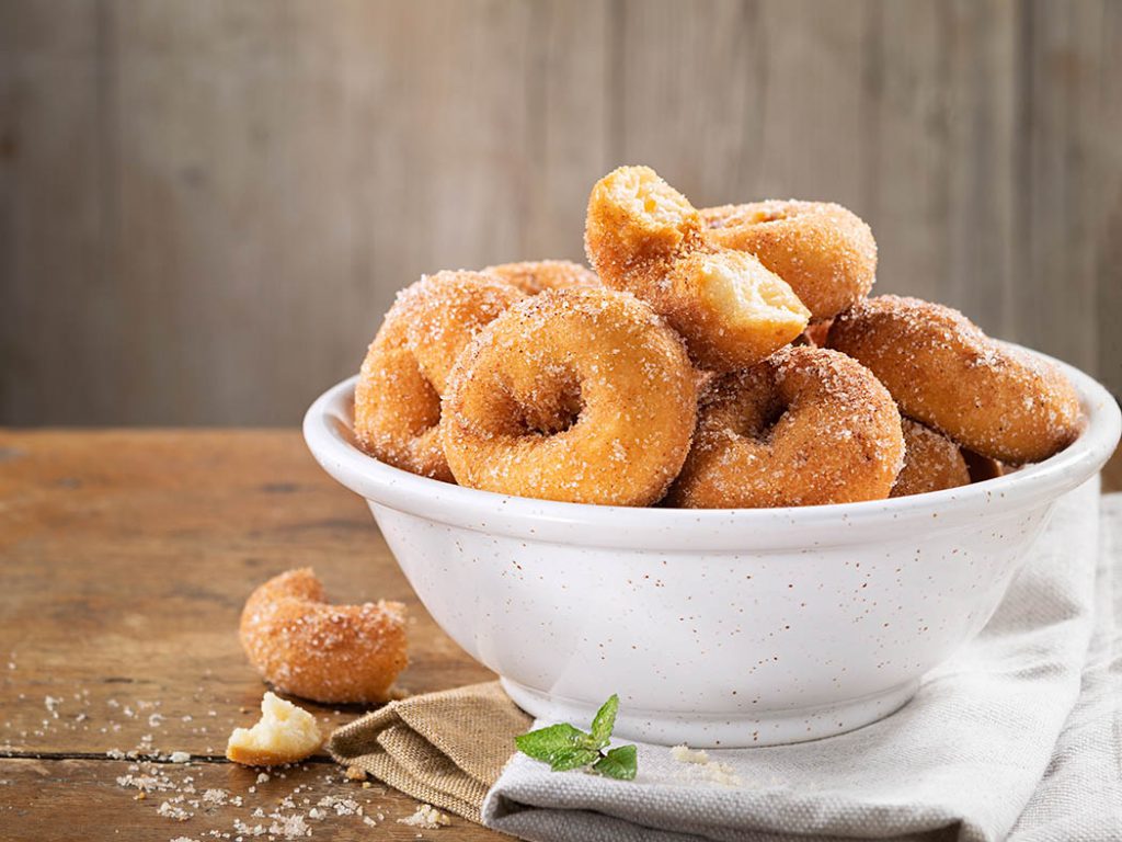 homemade mini sugared cinnamon donuts