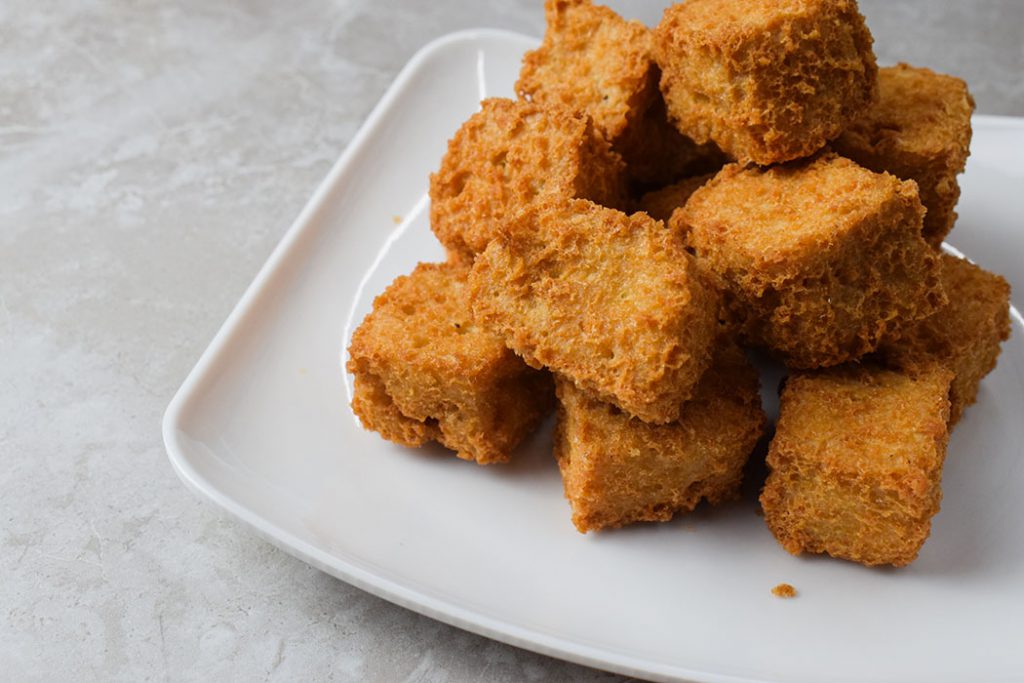 fried tofu on a white plate