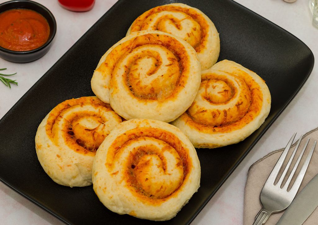 pizza pinwheels made from whole wheat dough. 