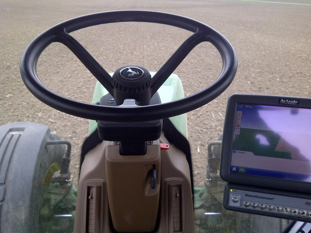 technology in a tractor during spring planting  