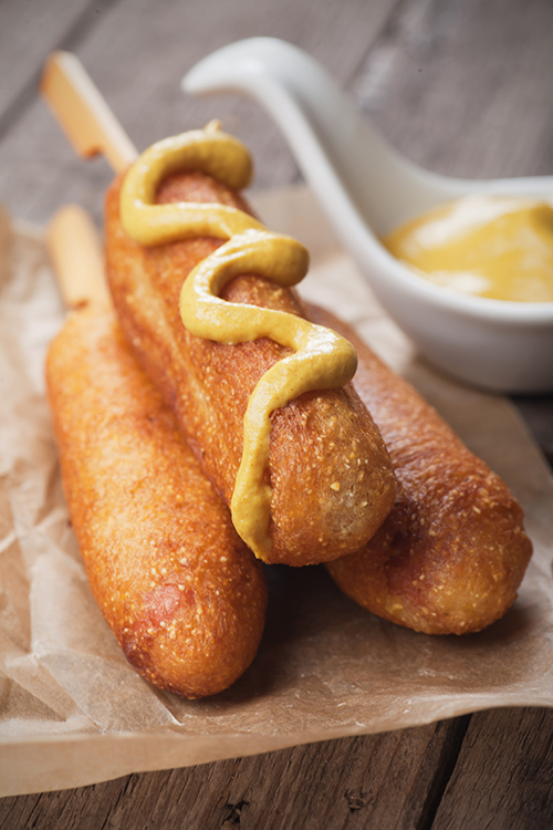 homemade corn dogs made form Ontario cornmeal. 