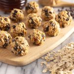 Peanut Butter and Oatmeal Energy Balls with Mini Chocolate Chips Sweetened with Honey