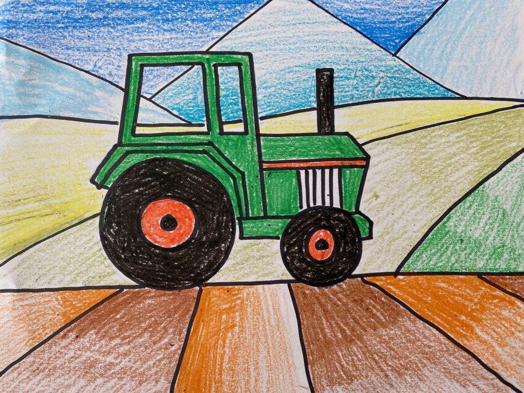 tractor drawn in negative space 