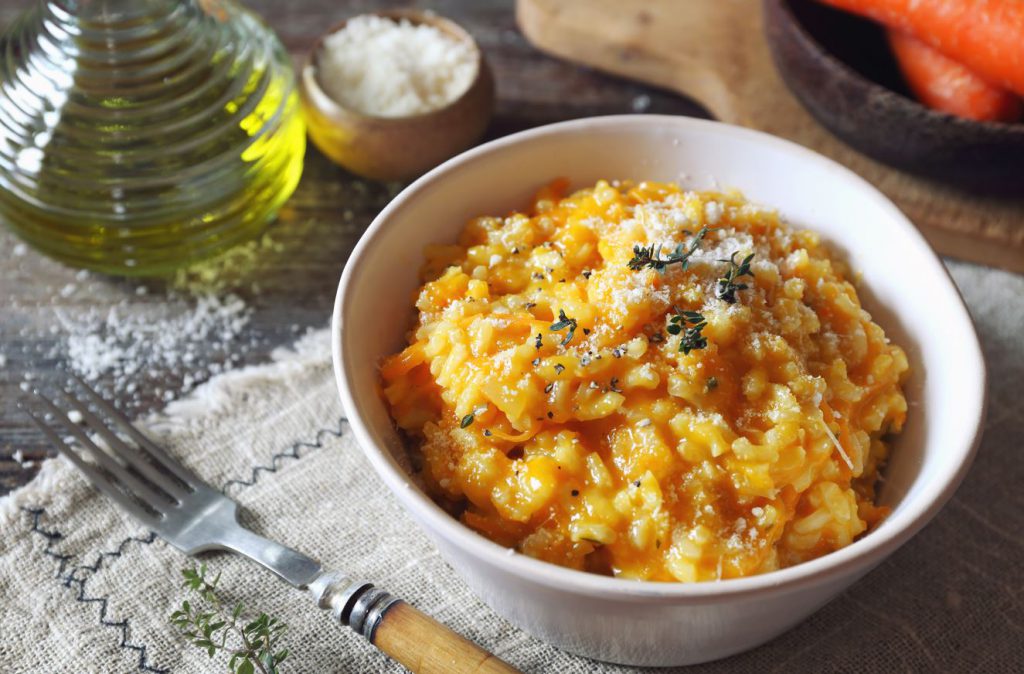 oat pilaf on a wooden table